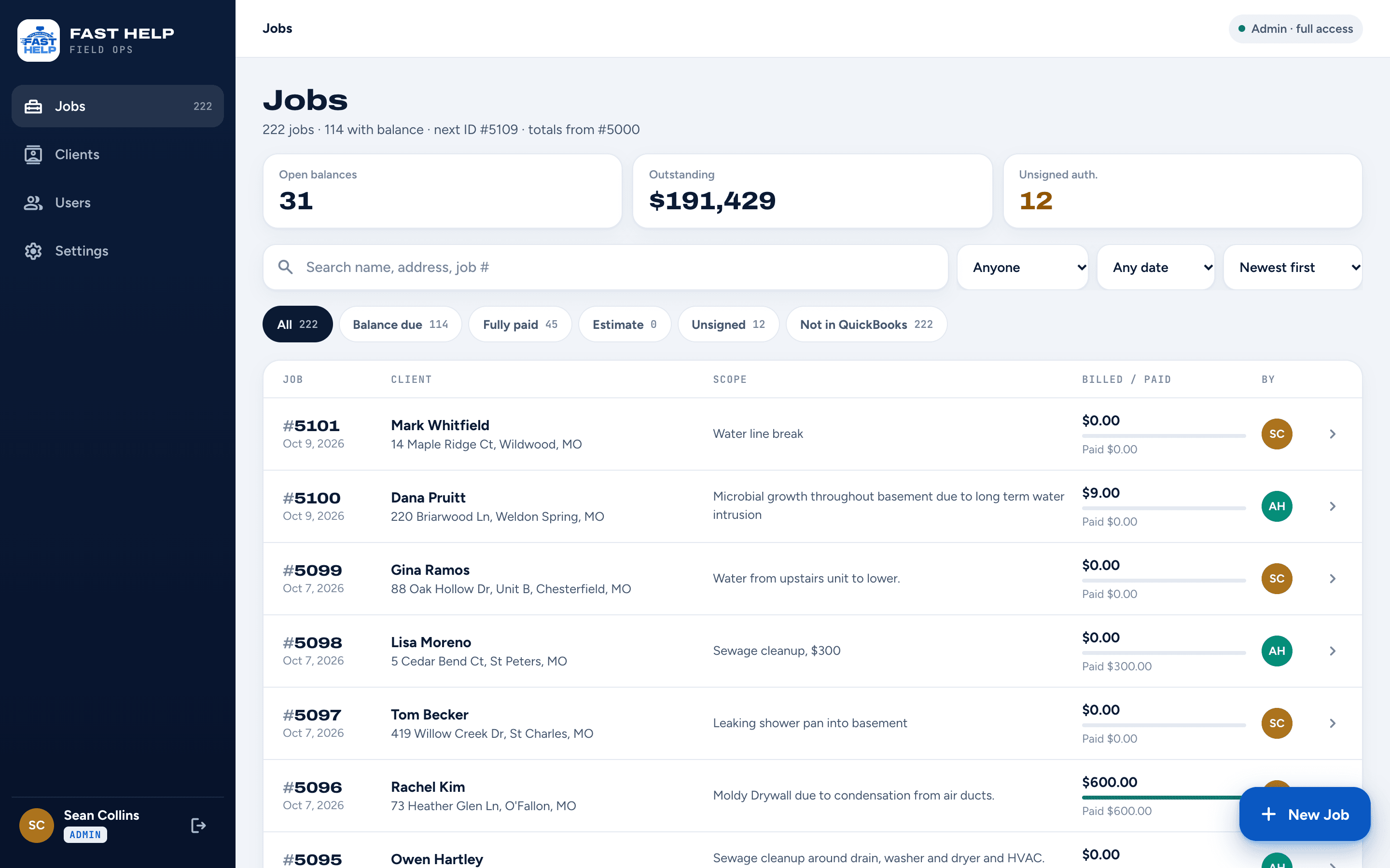 Screenshot: Every water job's photos, paperwork and payments. One app the crew carries all day.